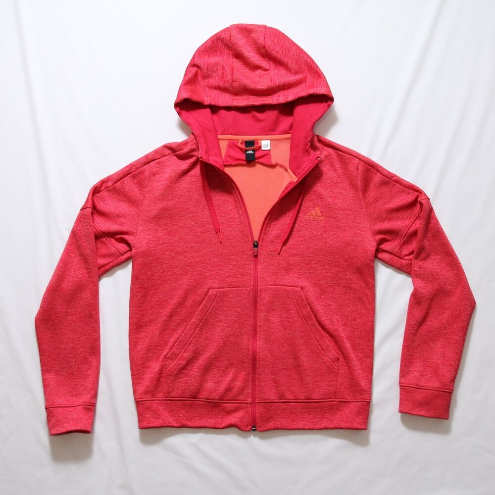 Adidas  Pink/Coral heather Full Zip Climawarm Hooded Track Jacket  M